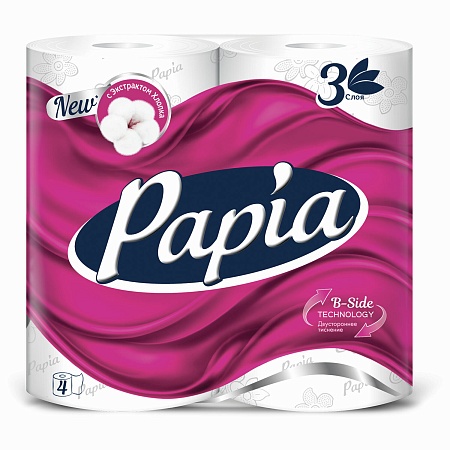 Papia Туалетная бумага Белая 3-слойная 4шт, (Турция)