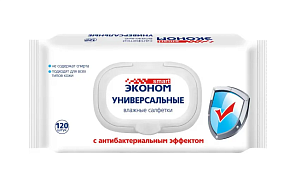 Эконом smart Салфетки влажные антибактериальные с клапаном, 120шт