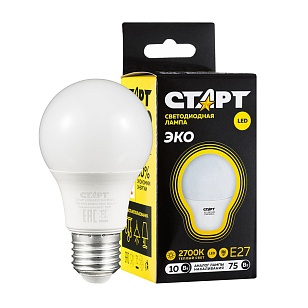 СТАРТ Эко Лампа светодиодная Груша 10W 2700 К Е27 Теплый, свет