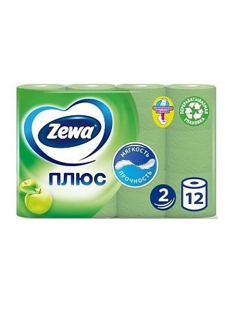 ZEWA Plus Туалетная бумага 2-слойная Яблоко, 12шт