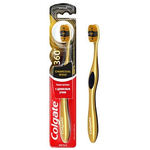 Colgate Зубная щетка 360º Золотая с древесным углем мягкая
