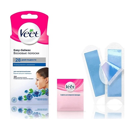 Veet Easy Gel-wax Восковые полоски для депиляции лица для чувствительной кожи, 20шт