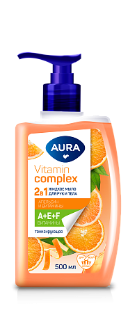 AURA Vitamin Complex Жидкое мыло 2в1 для рук и тела Апельсин и витамины, 500мл