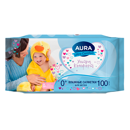 AURA ULTRA COMFORT Влажные салфетки для детей, 100шт