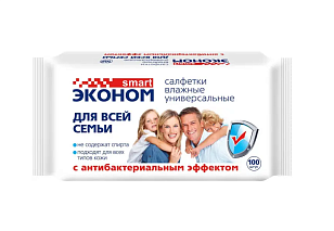 Эконом smart Салфетки влажные для всей семьи антибактериальные, 100шт