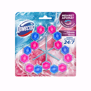 DOMESTOS Блок д/унитаза Свежесть океана и Нежность пиона 3x50г