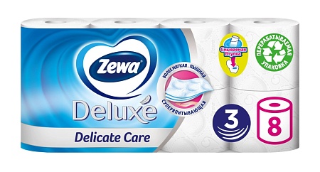 ZEWA Deluxe Туалетная бумага 3-слойная Белая, 8шт