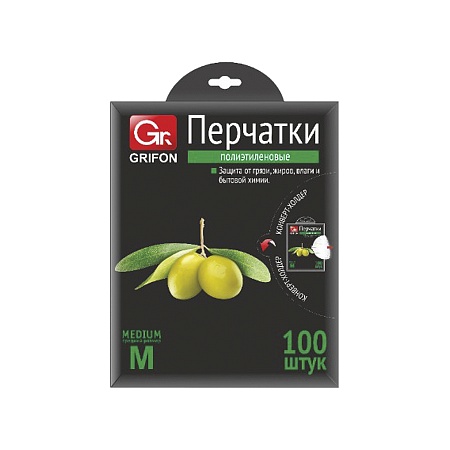 GRIFON Перчатки полиэтиленовые размер L , 100шт