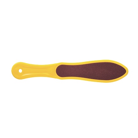 DOMIX Тёрка Фасонная абразивная для педикюра двусторонняя с ручкой, Желтая