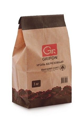GRIFON Уголь березовый 3,0кг крафт-пакет, 1шт