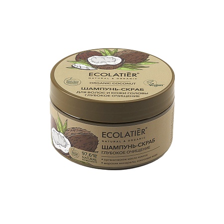 Ecolatier Green Organic Coconut Шампунь-скраб для волос и кожи головы Глубокое очищение, 300г