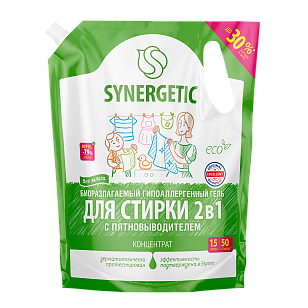 SYNERGETIC Средство д/стирки 2в1 с пятновыводителем гель 1,5л