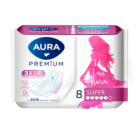 AURA Premium Прокладки женские гигиенические Super, 8шт
