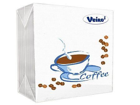 Вейро Салфетки бумажные 1-слойные Чашка кофе 24х24см, 100шт