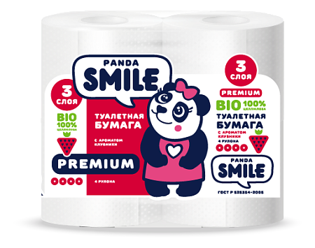 Panda Smile Туалетная бумага 3-слойная Клубника, 4шт