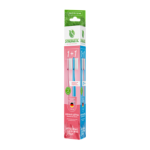 SYNERGETIC Набор зубных щеток Eco dental care medium (роз./голуб.) 2шт (20шт/кор.)
