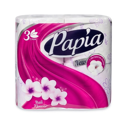 Papia Туалетная бумага Цветы Бали 3-слойная, 4шт