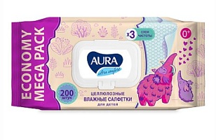 AURA ULTRA COMFORT Влажные салфетки для детей big-pack с крышкой 200шт