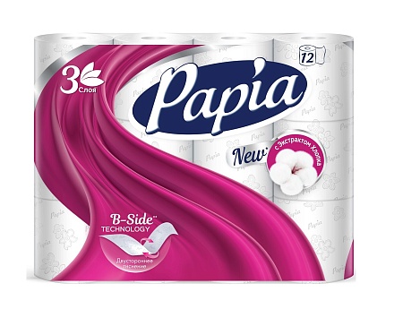 Papia Туалетная бумага Белая 3-слойная 12шт, (Турция)