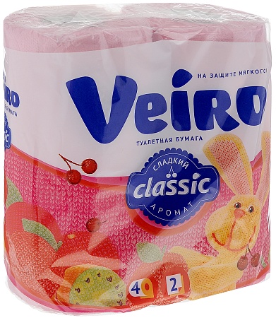 Вейро Classic Туалетная бумага 2-слойная (розовая), 4шт