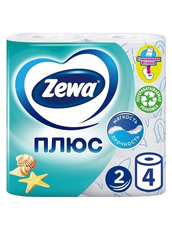 ZEWA Plus Туалетная бумага 2-слойная Свежесть Океана, 4шт