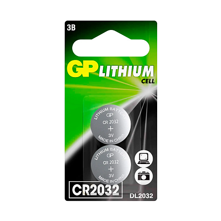 GP Lithium CR2032 Батарейка дисковая 2шт в, блистере