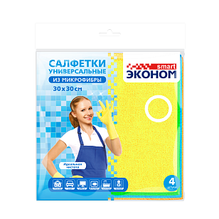 Эконом smart Салфетка из микрофибры 30х30см, 4шт