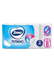 ZEWA Plus Туалетная бумага 2-слойная Белая, 8шт