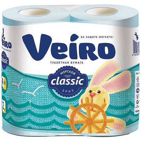 Вейро Classic Туалетная бумага 2-слойная (голубая), 4шт