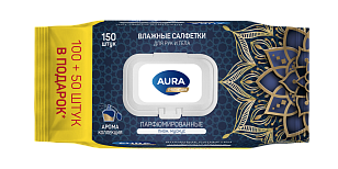 AURA PREMIUM Влажные салфетки парфюмированные big-pack с крышкой 150шт