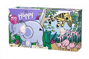 Bella Baby Happy Платочки бумажные 2-слойные Универсальные Микс, 100шт