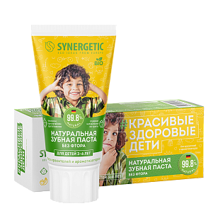 SYNERGETIC Зубная паста детская Клубничка и банан 3-6 лет (желтая) 50г