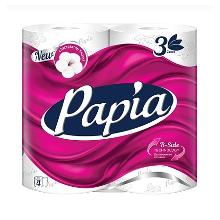 Papia Туалетная бумага Белая 3-слойная, 4шт