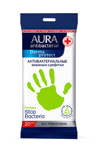 AURA Влажные салфетки антибактериальные Ромашка pocket-pack 20шт (24шт в кор)