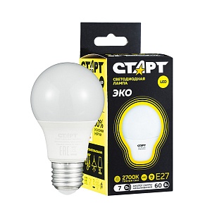 СТАРТ Эко Лампа светодиодная Груша 7W 2700 К Е27 Теплый, свет