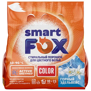 SYNERGETIC SMART FOX Стиральный порошок COLOR Горный эдельвейс 1,5кг