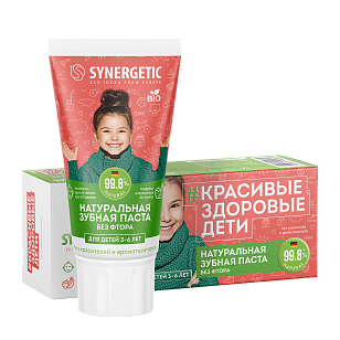 SYNERGETIC Зубная паста детская Клубничка и банан 3-6 лет (красная) 50г