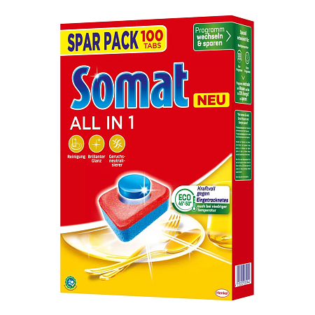 Somat All in One Extra Средство для посудомоечных машин в таблетках, 100шт