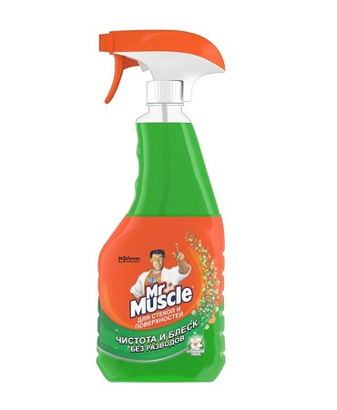 Мистер Мускул Средство для мытья стёкол Утренняя Роса курок (зеленый с нашатырным спиртом), 500мл