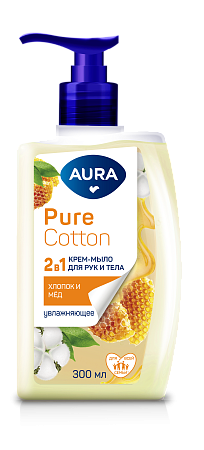 AURA Pure Cotton Крем-мыло 2в1 для рук и тела Хлопок и мёд, 300мл