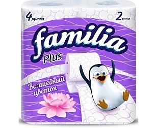 Familia Plus Туалетная бумага Волшебный цветок 2-слойная 4шт