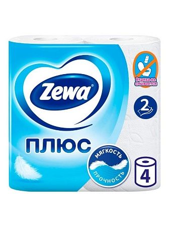 ZEWA Plus Туалетная бумага 2-слойная Белая, 4шт