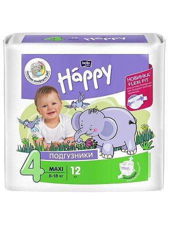 Bella Baby Happy Подгузники для детей Maxi (8-18 кг), 12шт
