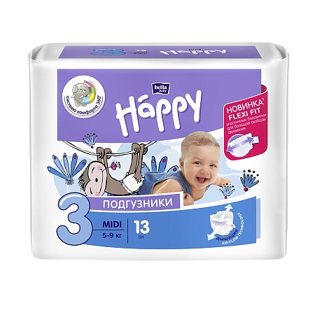 Bella Baby Happy Подгузники для детей Midi (5-9 кг), 13шт
