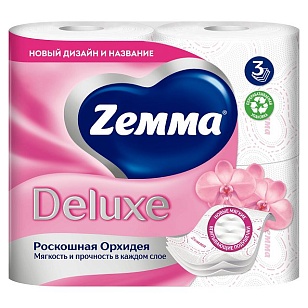 ZEMMA Deluxe Туалетная бумага 3-слойная Роскошная Орхидея 4шт