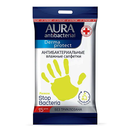 AURA Влажные салфетки антибактериальные Derma Protect Ромашка pocket-pack, 15шт