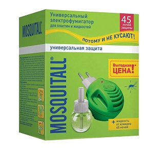 Mosquitall Электрофумигатор c диодом+жидкость от комаров Универсальная защита 45 ночей