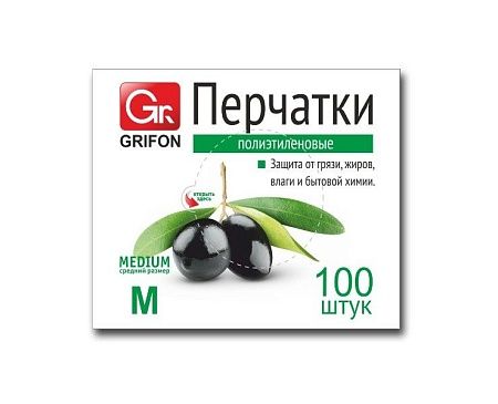 GRIFON Перчатки полиэтиленовые М, 100шт