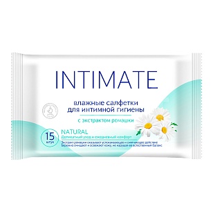 Intimate Natural Салфетки влажные для интимной гигиены с ромашкой 15шт