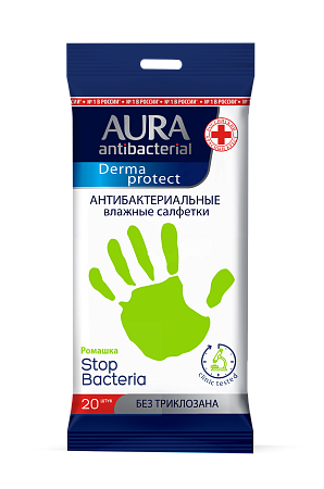 AURA Влажные салфетки антибактериальные Ромашка pocket-pack, 20шт